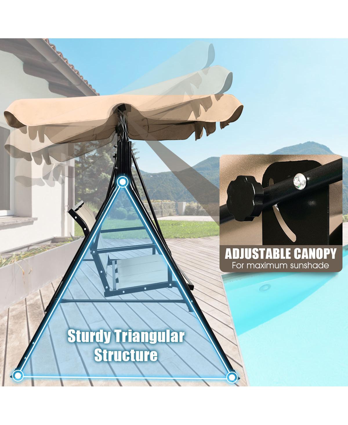 Gymax Brown Outdoor Swing Canopy Patio Swing Chair 3 Person Canopy Hammock