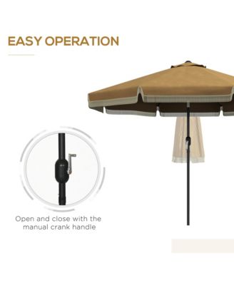 9ft Patio Umbrella with Push Button Tilt and Crank, Ruffled Outdoor Market Table Umbrella with Tassles and 8 Ribs