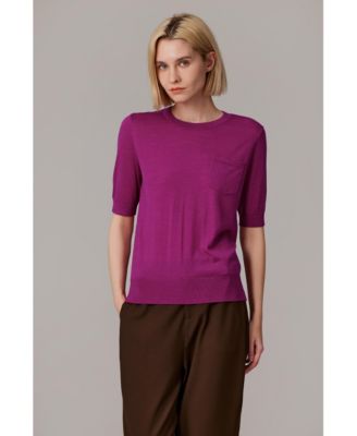 Women's Tissue Weight 75% Merino Wool 25% Silk Crew Neck Short Sleeve T Shirt Sweater | Ultra Soft Machine-Washable Sweaters