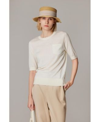 Women's Tissue Weight 75% Merino Wool 25% Silk Crew Neck Short Sleeve T Shirt Sweater | Ultra Soft Machine-Washable Sweaters