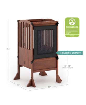 Contemporary Kitchen Helper Step Stool - Walnut: Kids' Adjustable, Foldable Wooden Learning Toddler Tower with Non-Slip Mat