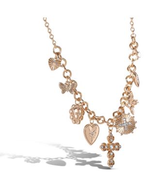 Gold-Tone Textured Cross & Heart Charm Necklace