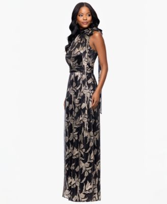 Petite Sleeveless Metallic Halter Dress