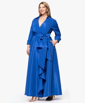 Plus Size Long-Sleeve Tie-Waist Long Dress