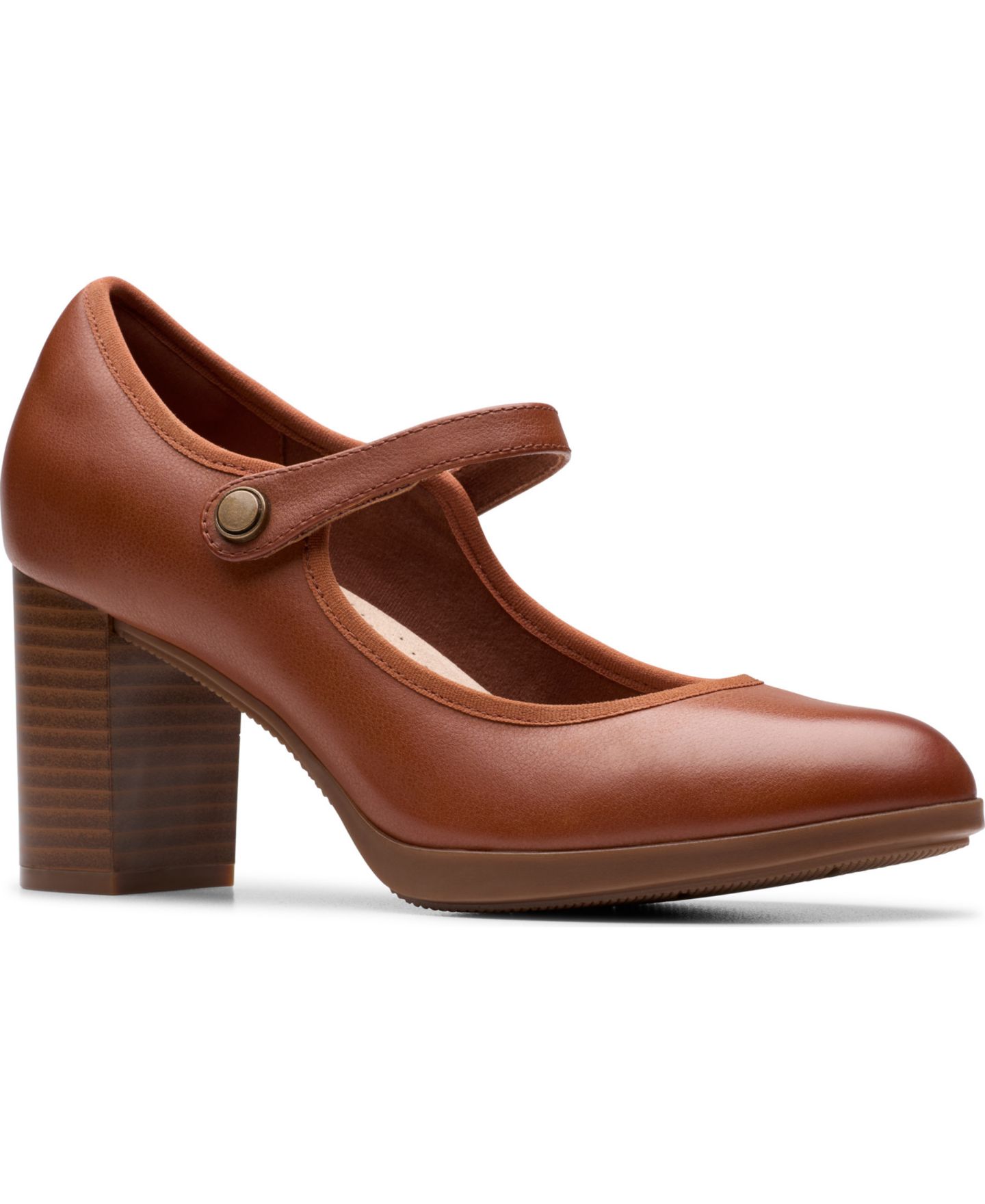 Женские туфли Clarks Bayla Lily Riptape Dress Pumps, цвет: Рыжевато-коричневый кожаный — фото 1