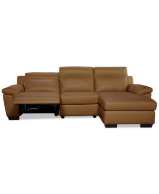 Julius II 3-Pc. Leather Chaise Sectional with 1 Power Recliner, Macy's Exclusive