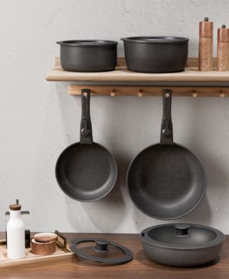 18-Piece Non-Stick Cookware Set with Silicone Tools, Detachable Handles, Space-Saving Design for All Stovetops