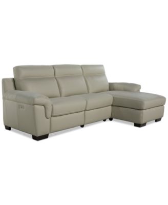Julius II 3-Pc. Leather Chaise Sectional with 1 Power Recliner, Macy's Exclusive