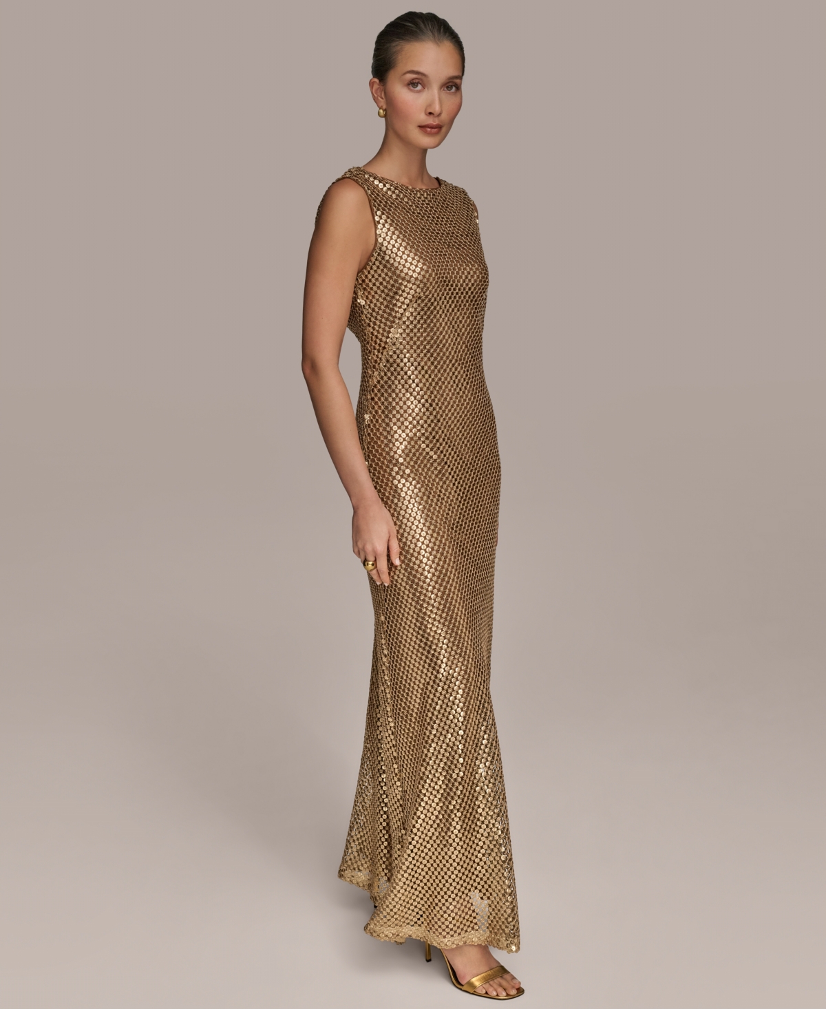 Donna Karan Women's Sequined Sleeveless Gown In Gold