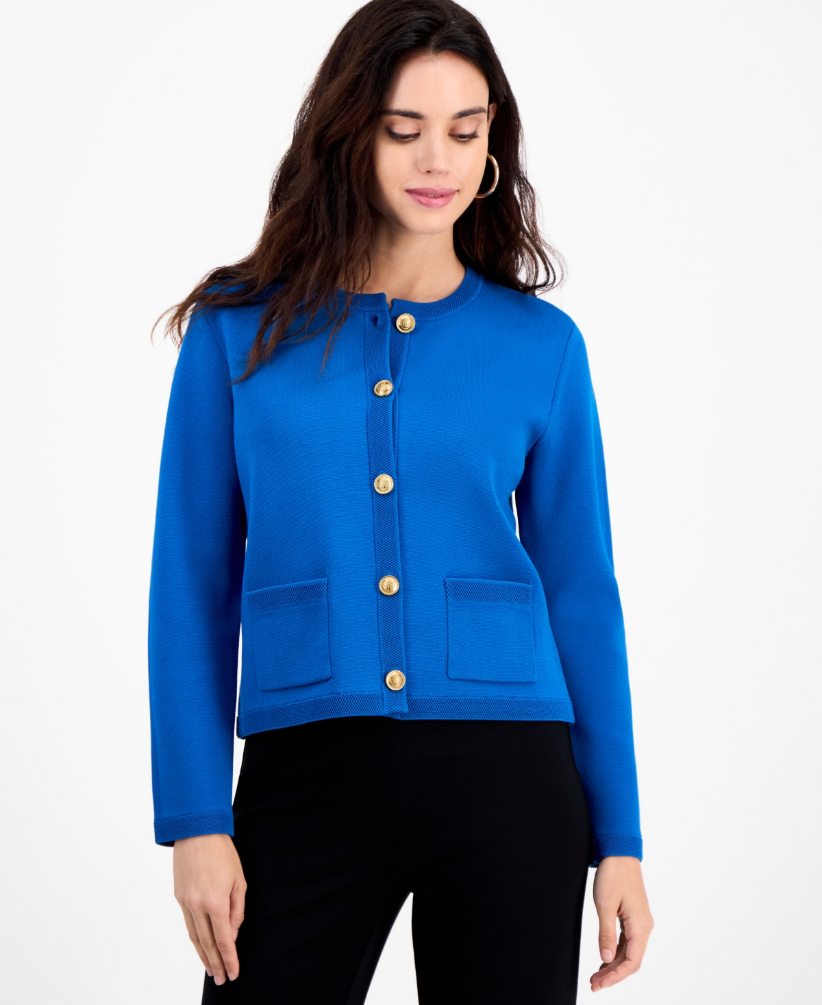 Inc International Concepts Petite Structured Long-sleeve Sweater Jacket, Macy's Exclusive In Blue