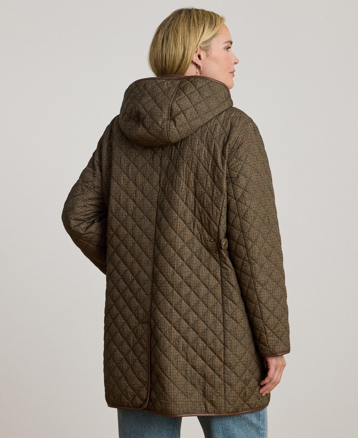 Ralph Lauren Plus Size Hooded Quilted Faux-suede-trim Coat In Green