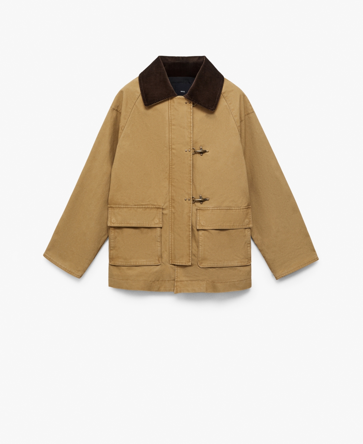 Mango Corduroy Colllar Cotton Canvas Coat In Brown