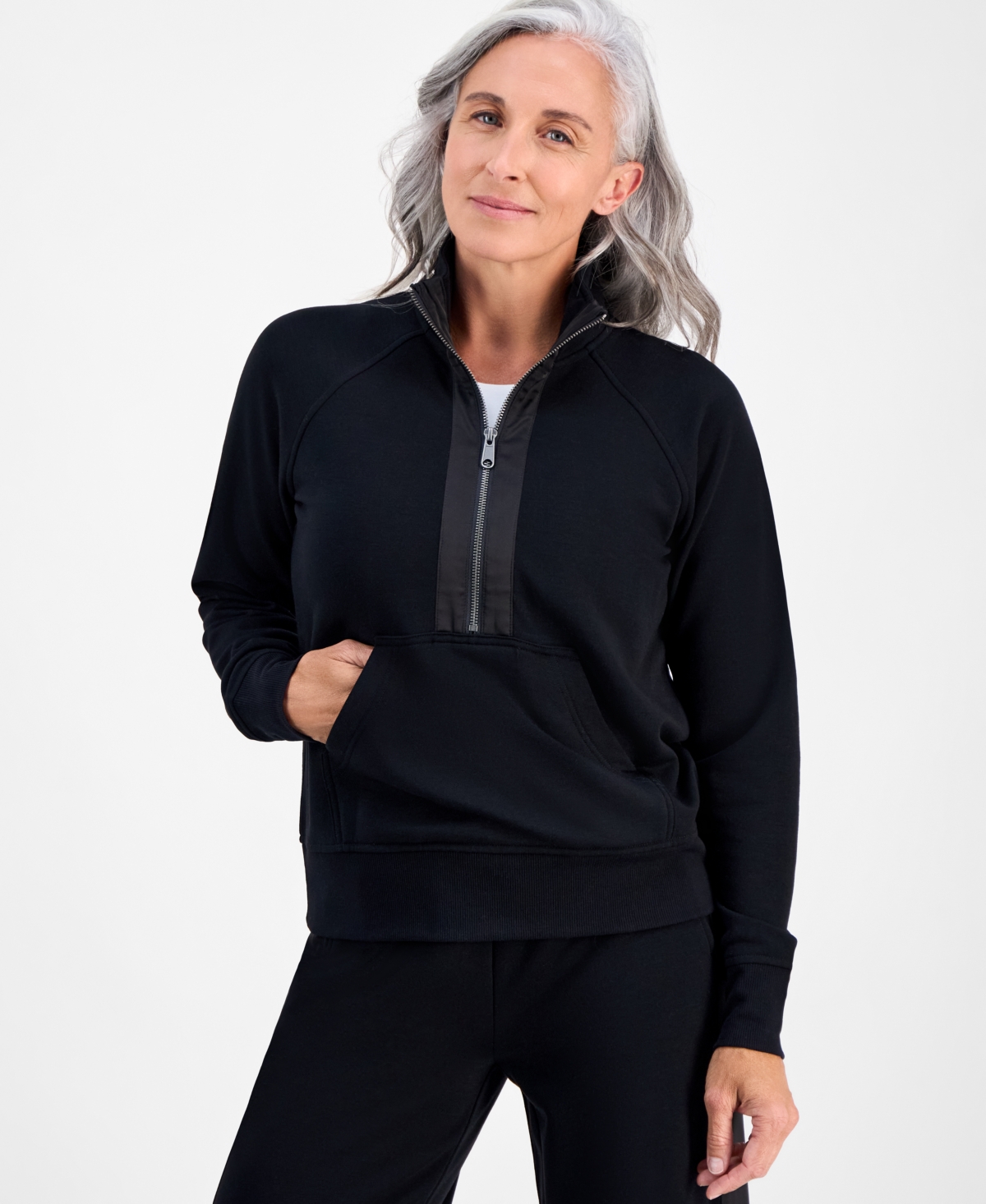 Style & Co Petite Cloud Fleece Half-zip Sweatshirt, Macy's Exclusive In Black
