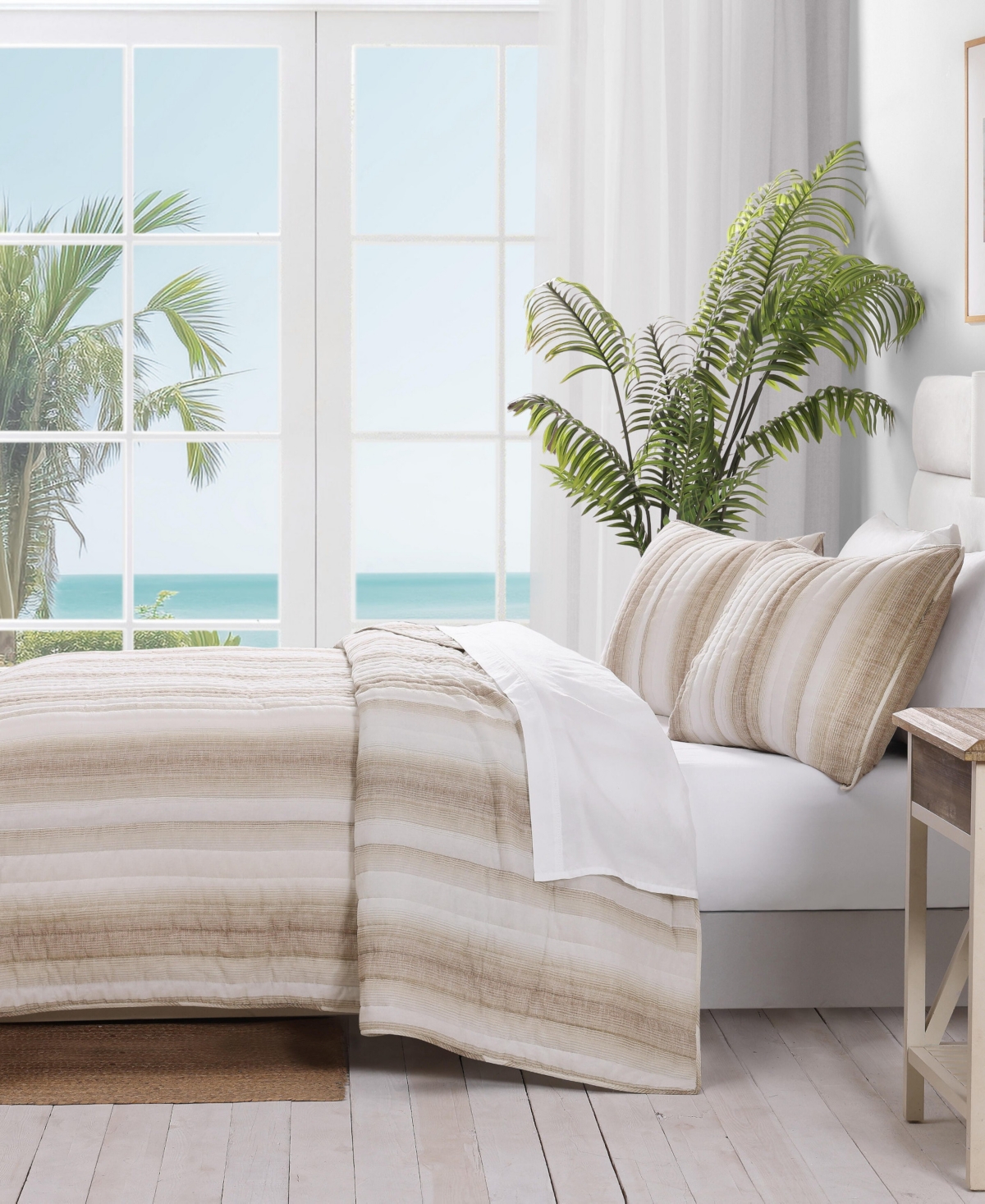 Tommy Bahama La Prisma Stripe Texture Cotton 3-pc. Quilt Set, Full/queen In Sand