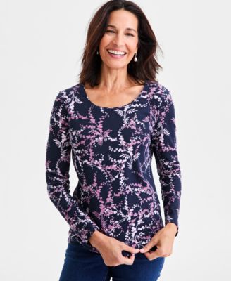 Style & Co - Women's Stamped Vines Scoop-Neck Top