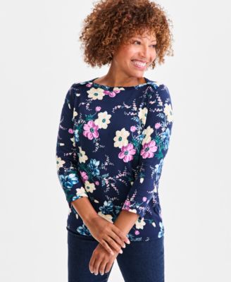 Style & Co - Women's 3/4-Sleeve Floral Boat Neck Top