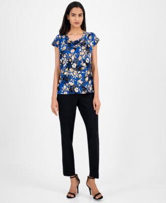 Women's Printed Cowl Neck Cap Sleeve Top, Regular & Petites