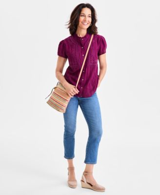 Women's Cotton Embroidered Button-Front Blouse, Macy's Exclusive