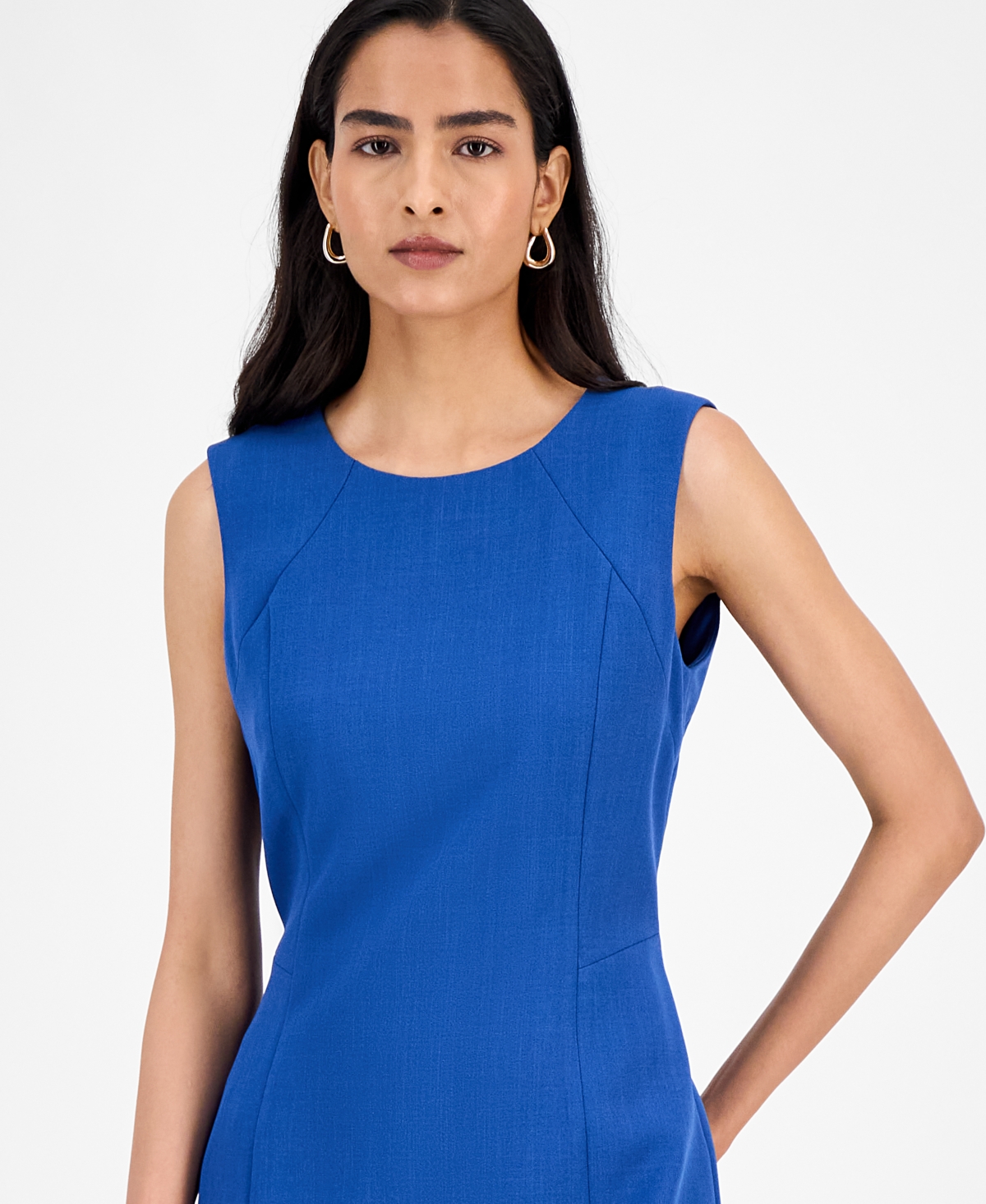 Kasper Crepe Sleeveless Round-neck Sheath Dress, Regular & Petite In Blue