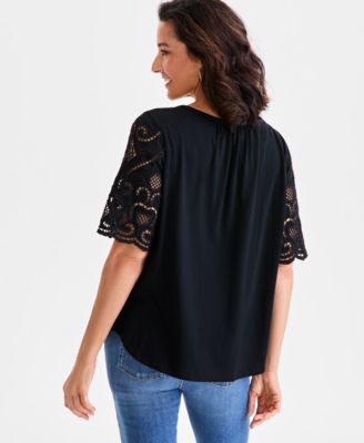 Women's Crewneck Eyelet-Sleeve Knit