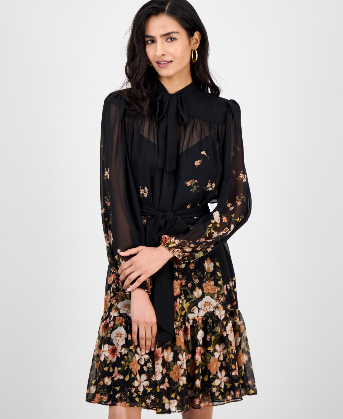 Tahari Asl Petite Placement Chiffon Trapeze Fit & Flare Dress In Multi