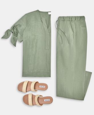 Charter Club 100 Linen Tie Cuff Top Drawstring Pants Macys Exclusive In Green