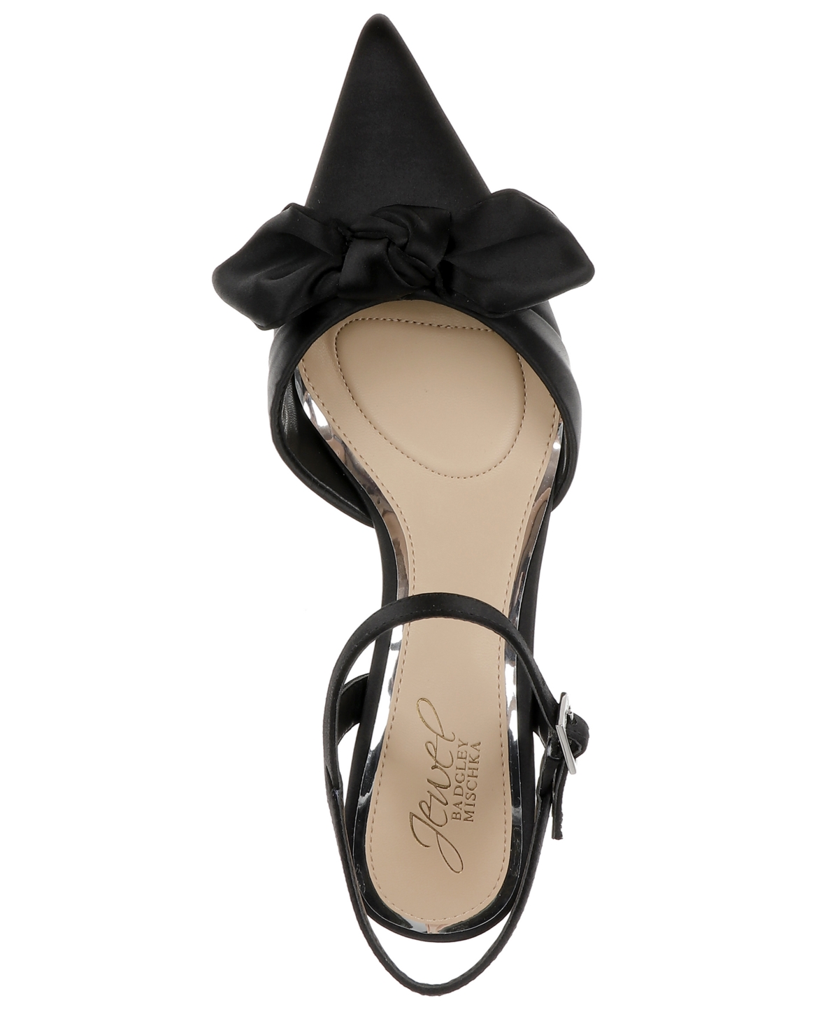 Jewel Badgley Mischka Favor Ankle Strap Pointed Toe Kitten Heel Pump In Black