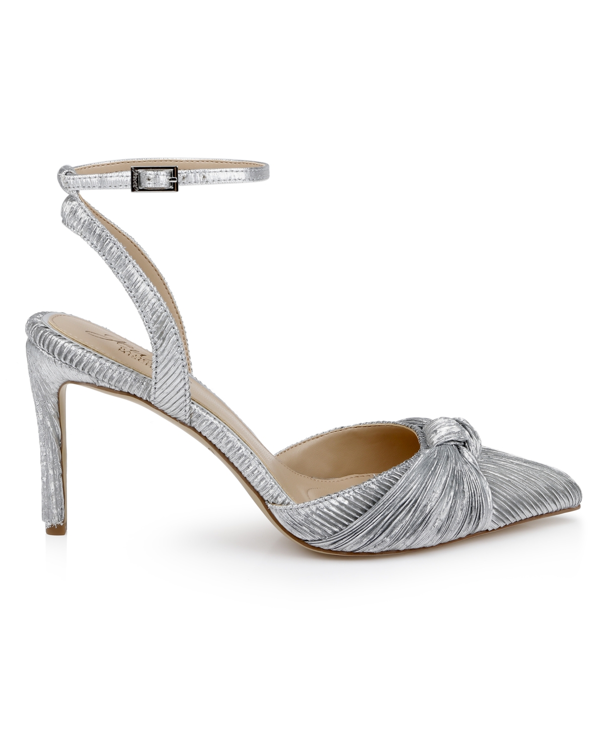 Jewel Badgley Mischka Enid Ankle Strap Pointed Toe Pump In Silver