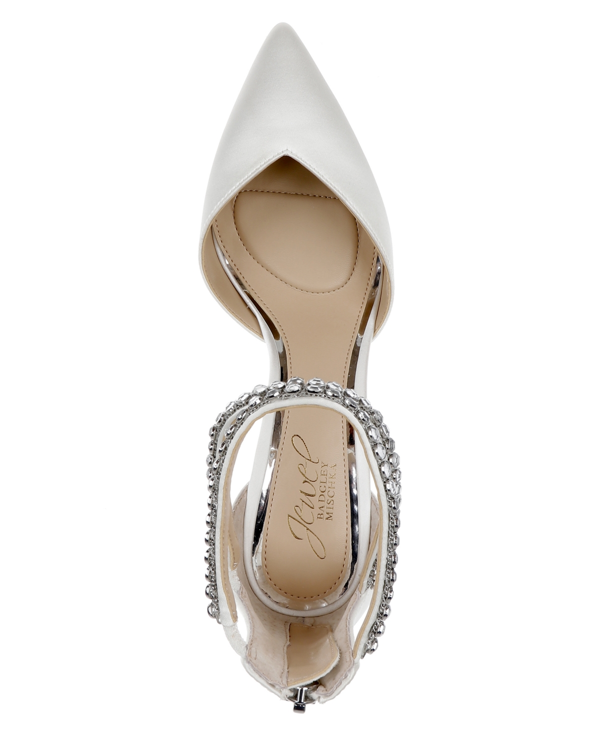 Jewel Badgley Mischka Emmi Ankle Strap Pointed Toe Pump In White