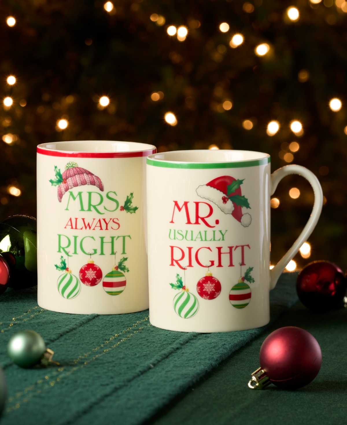 Lenox Mr. & Mrs. Holiday Mugs, Set Of 2 In Multi