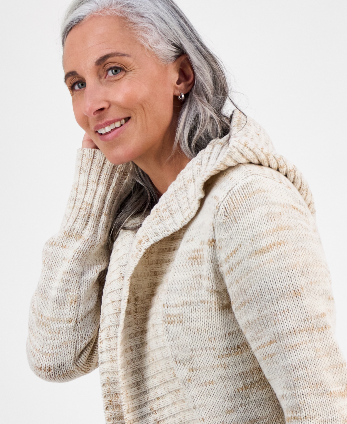Style & Co Petite Hooded Open-front Long Cardigan, Macy's Exclusive In Gray
