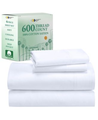 5-Star Luxury 600 Thread Count Cotton Sateen 4 Piece Sheet Set, California King