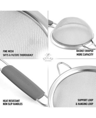 Set of 3 Premium Stainless Steel Fine Mesh Strainer with Non-Slip Handles