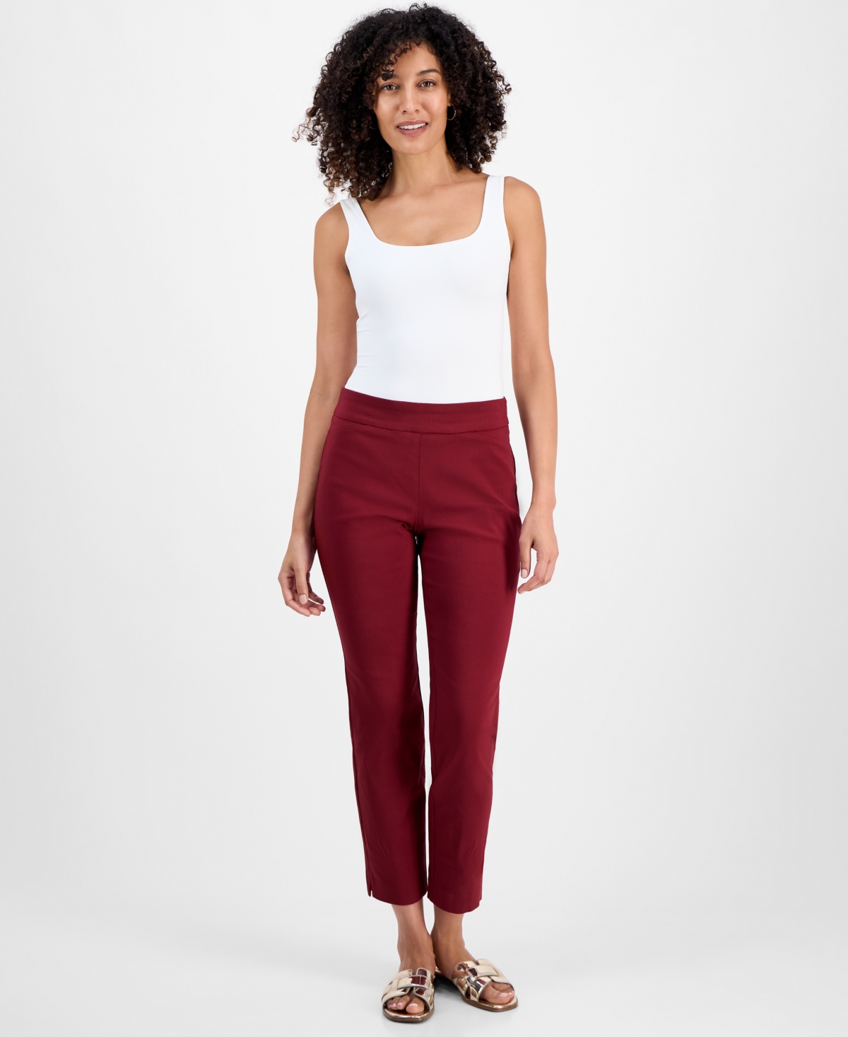 Jm Collection Petite Tummy-control Cambridge Stretch Slim-leg Pants, Created For Macy's In Red