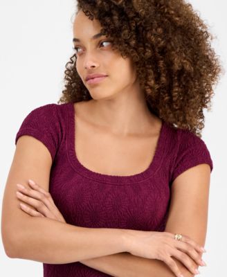 Petite Short-Sleeve Textured Top, Macy's Exclusive 