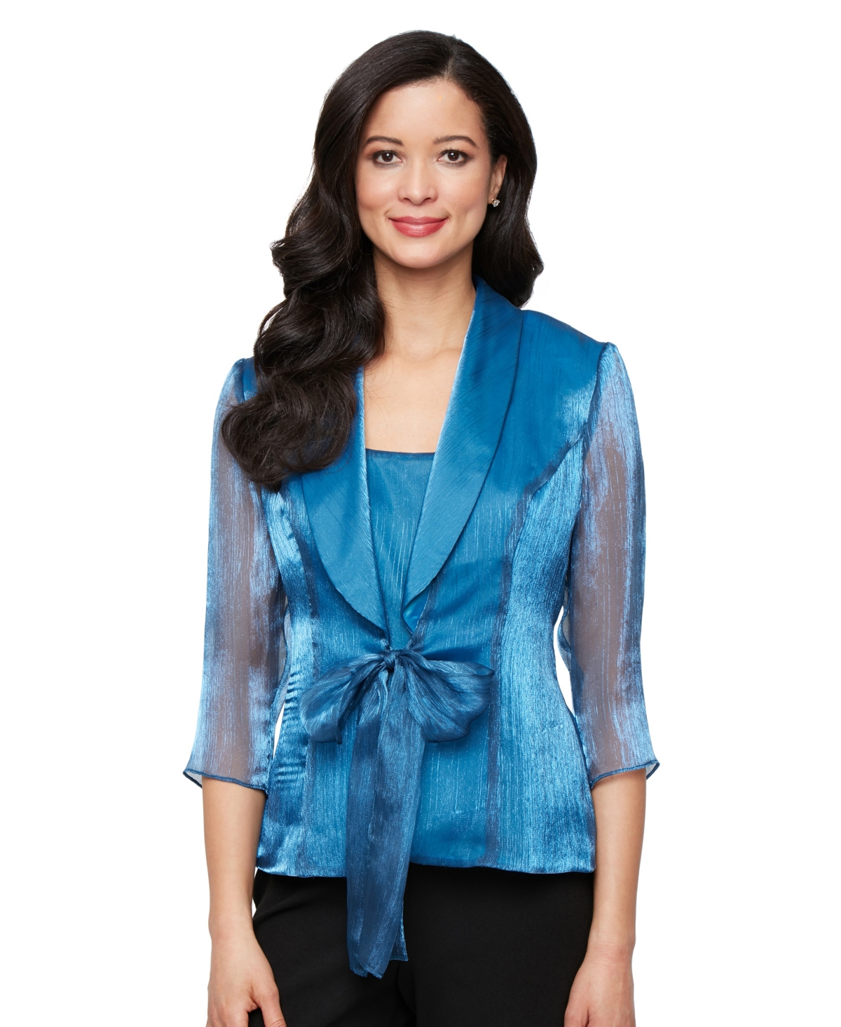 Women's Chiffon Tie-Front 3/4-Sleeve Top - Deep Blue