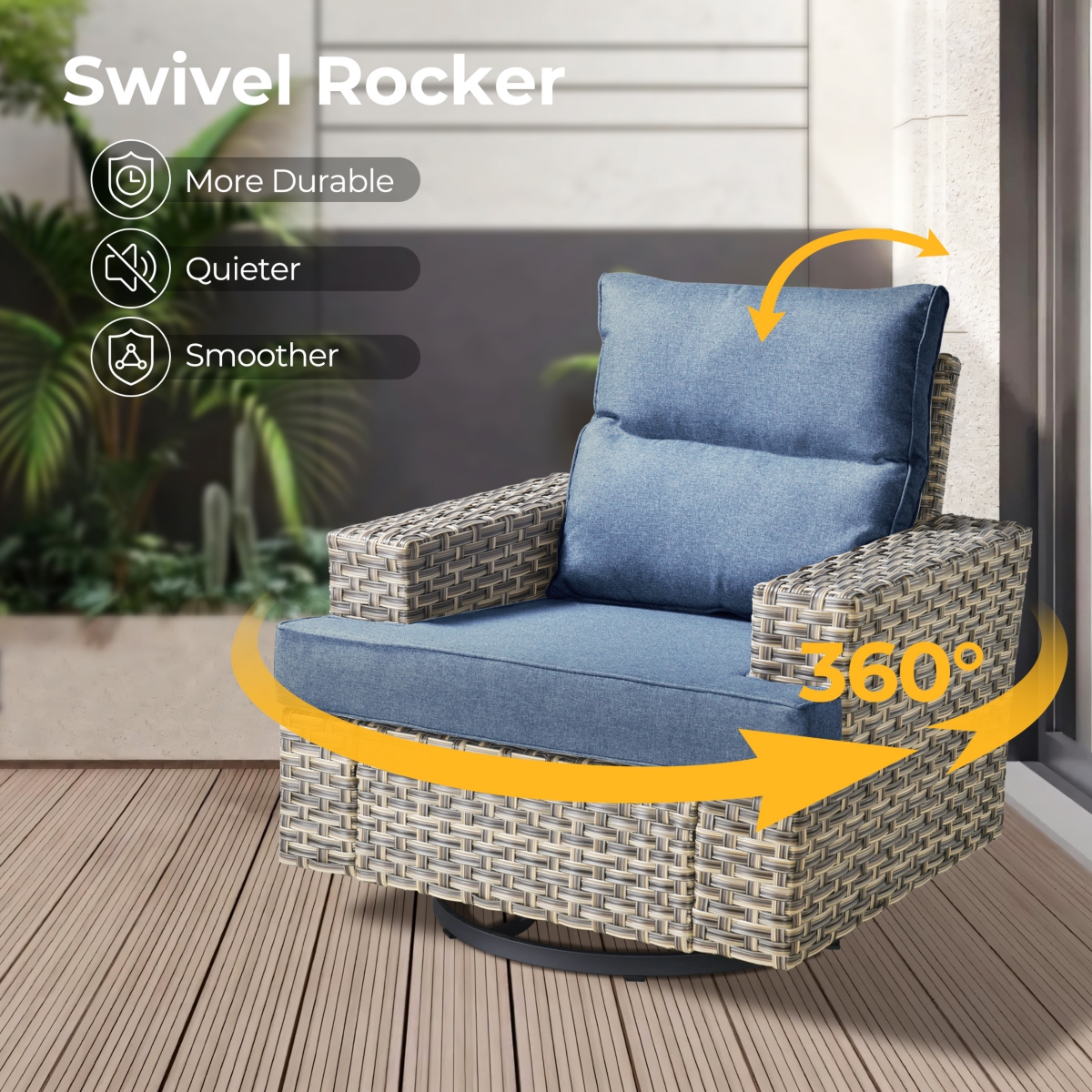 Xizzi Wicker Outdoor Patio Furniture Set, 9PCS Rattan Modular Sectional Sofa,Outside Swivel Rocking Chairs Coversation Set with Side Table