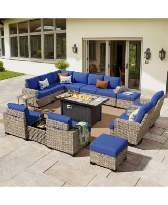 Piece Outdoor Patio Furniture Sets with Fire Pit Table,Wicker Sectional Sofa with Patio Swivel Chairs,Solar Powered Coffee Table and Ottoman