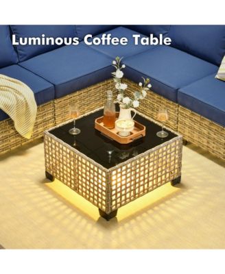 Piece Outdoor Patio Furniture Sets with Fire Pit Table,Wicker Sectional Sofa with Patio Swivel Chairs,Solar Powered Coffee Table and Ottoman