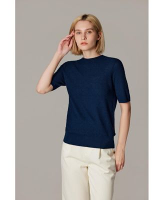 Women's Funnel Neck Short Sleeve Sweater | 75% Merino Wool 25% Silk Ultra Soft Fine-gauge Knit Top | Machine Washable