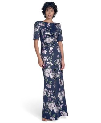 Jessica Howard - Women's Scuba Printed Jewel-Neck Gown