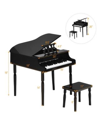 30-Key Wood Toy Kids Grand Piano with Bench and Music Rack