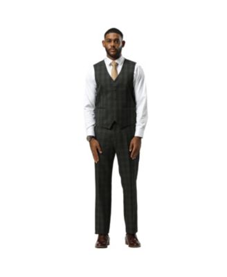 Men's Glen Plaid Hybrid-Fit 3pc Notch Lapel Suit Set, Jacket Vest and Pants