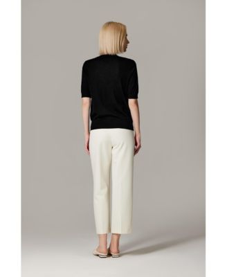 Women's Tissue Weight 75% Merino Wool 25% Silk Crew Neck Short Sleeve T Shirt Sweater | Ultra Soft Machine-Washable Sweaters