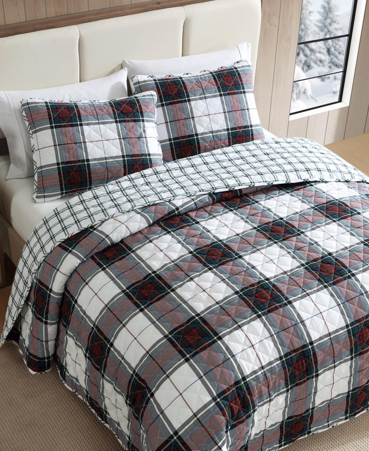 Eddie Bauer Holiday Plaid Flannel Cotton Reversible -Pc. Quilt Set