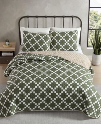 Diamond Floral Cotton Reversible 3-Pc. Quilt Set, Full/Queen