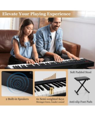 61-Key Portable Electronic Keyboard Piano Complete Digital Piano Set with Stand and Stool