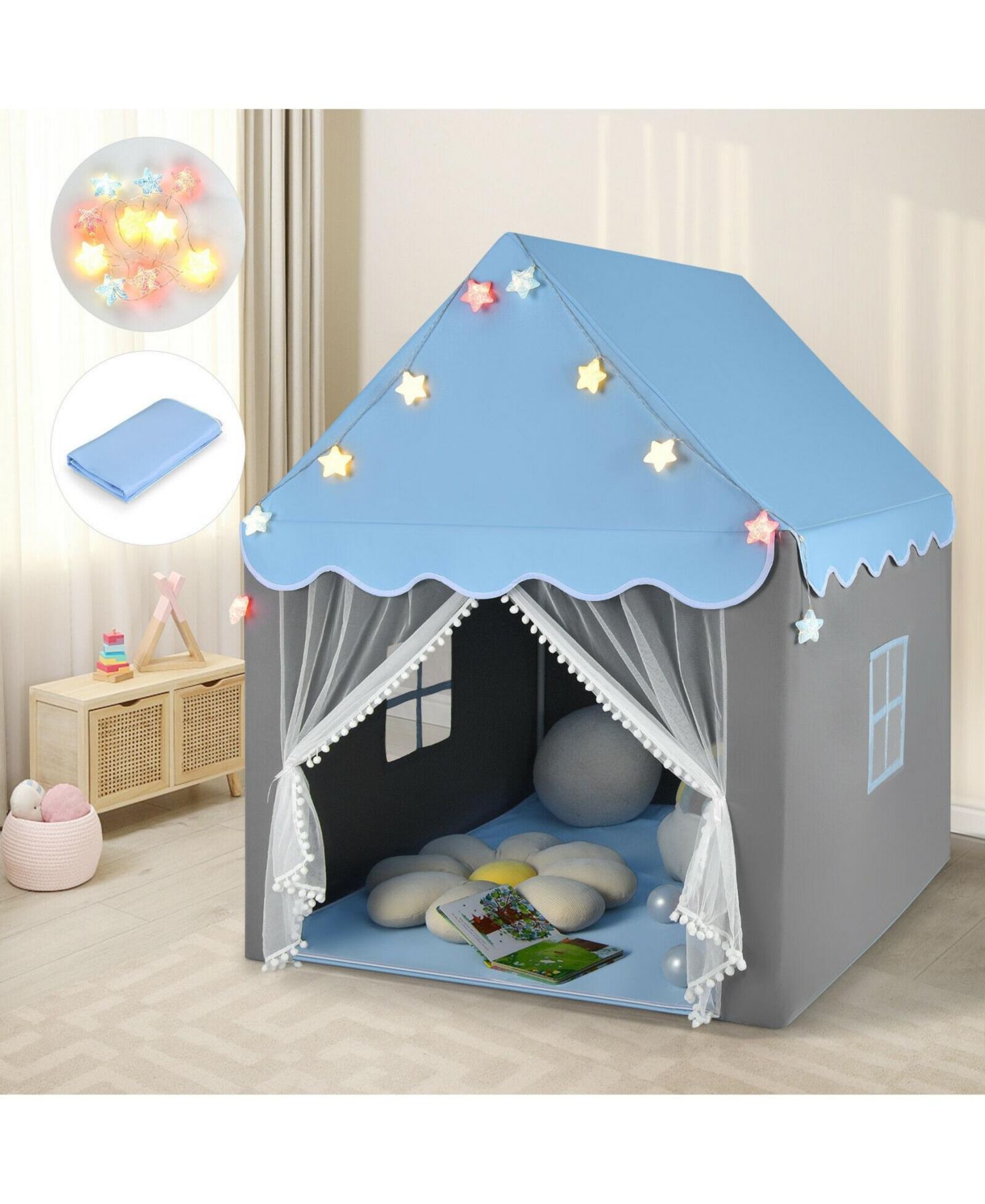 Детские игрушки Mecale Star Lights and Mat 3-Piece Playhouse Tent, Ages 3+, цвет: Синий — фото 2