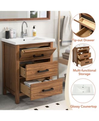 24" Freestanding Vanity with Ceramic Sink, Cabinet with 3 Drawers