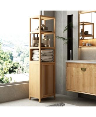 CASAINC Tall Slim Storage Cabinet with Shutter Door and 3-Tier Shelves